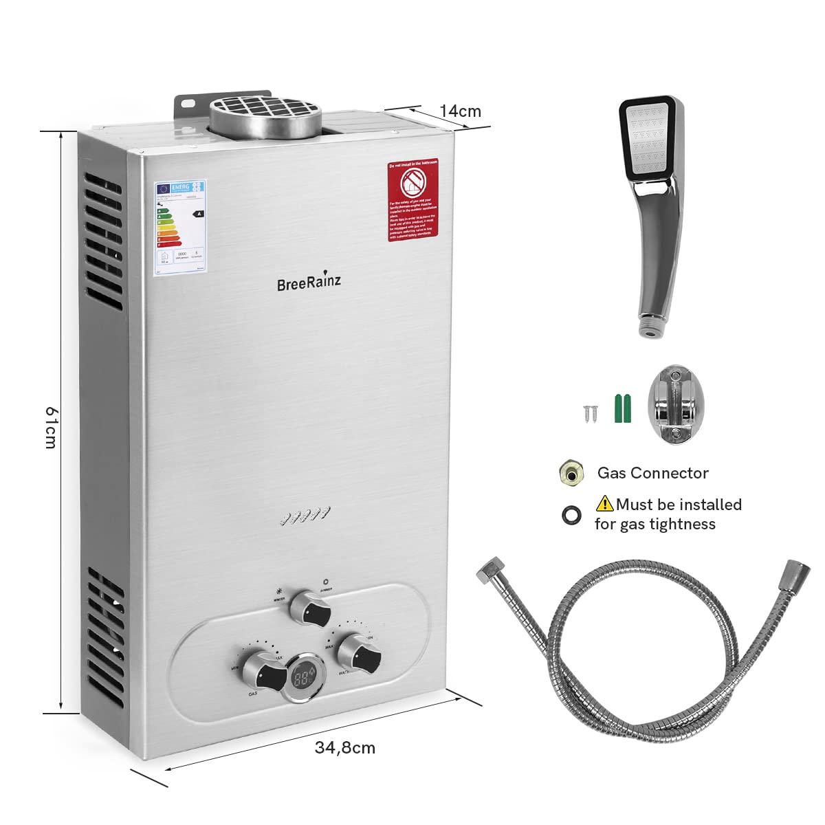 20LPM Gas Durchlauferhitzer, 40KW Propangas Durchlauferhitzer mit Super Niedrigem 0,1 bar Startwasserdruck, Betrieben mit LPG für Dusche & Täglichen Gebrauch