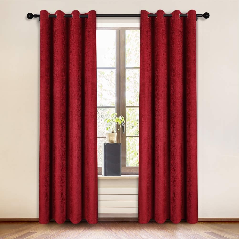 ELKCA Chenille Burgundy Red Waterfall Swag Valances(30" W x 22" L, 4 Panels,Rod Pocket) and Curtain (52"x96", 2 Panels,Grommet Top)