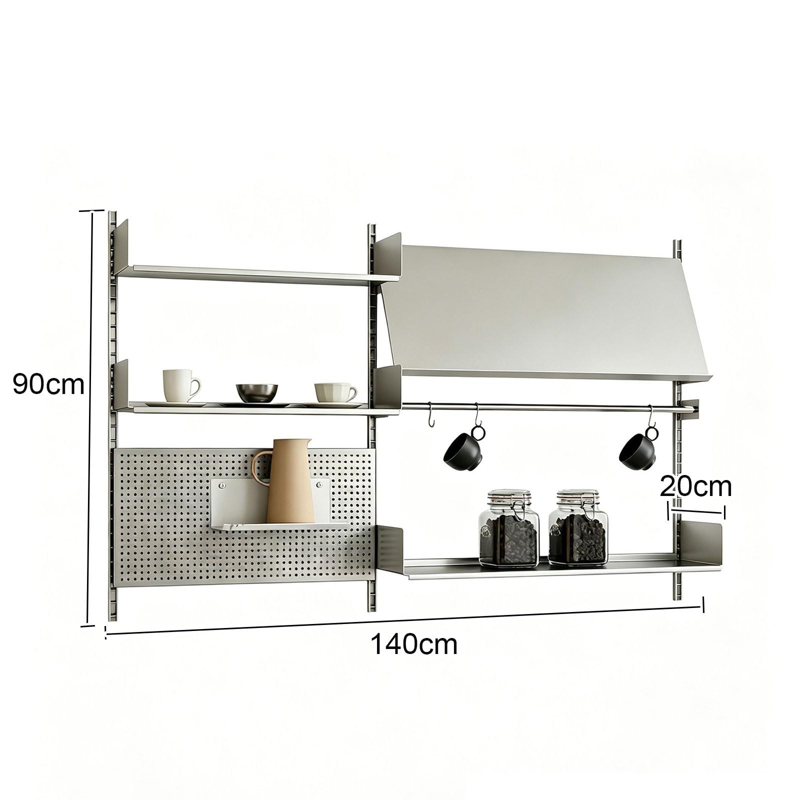 Pegboard Wall Organizer Acero Inoxidable Metal Organizador Dormitorio Altura de Estantes Ajustable Panel Perforado Pared Capacidad de Carga de 50Kg por Estante