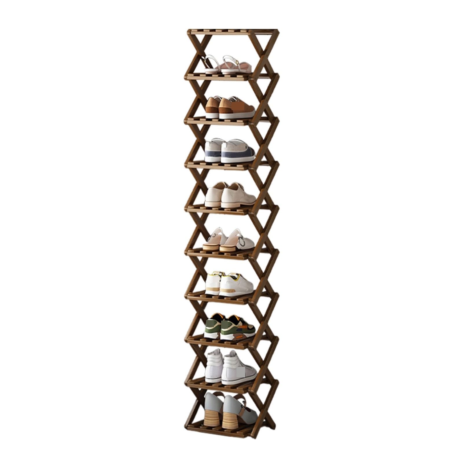 Mmou Brown Collapsible Shoe Rack Organizer 10-Tier Slim Shoe Shelf, Bamboo Shoe Rack, Vertical Shoe Tower For Entrance, Living Room, Hallway, Wood Color (Color : Size : 26 * 26 * 159)