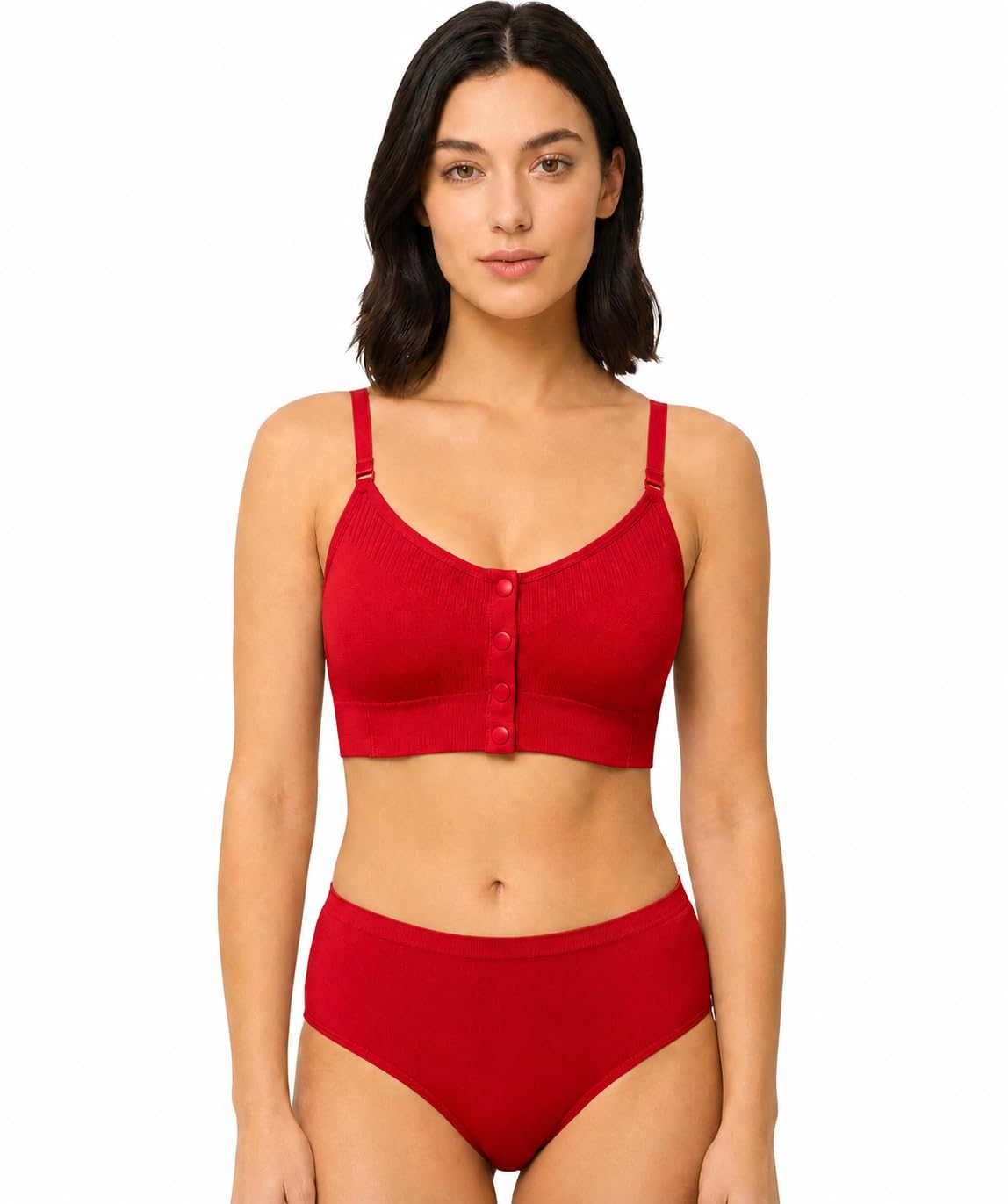 Women's Nursing Bra Wirefree Seamless Soft Cotton Blend RED-image-14