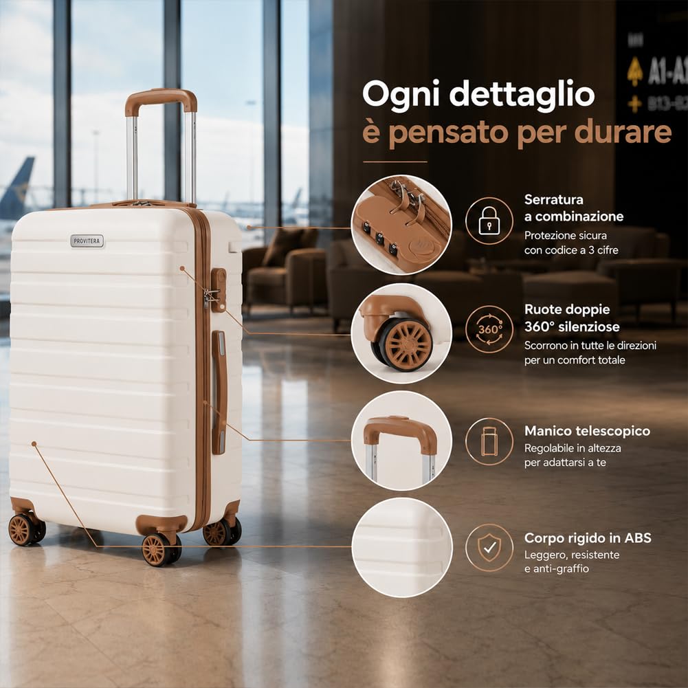 Set 6 Pezzi Valigie da Viaggio Family con Beauty Case Rivestimento Rigido, Trolley Bagaglio a Mano e da Stiva con Ruote Easy Roll e Borsa Espansibile, Involucro Duro, 24/55/66/75 cm