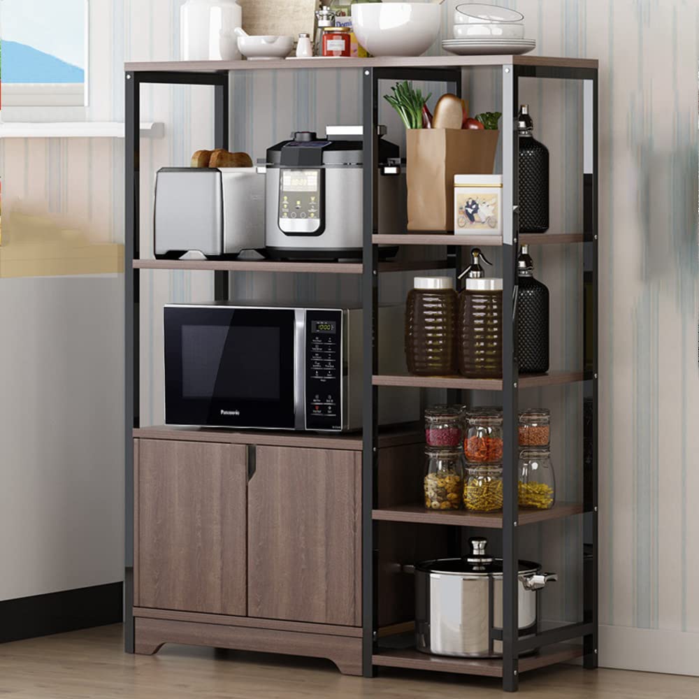 Homarket 4-Tier Black Microwave Oven Stand with Storage Cabinet, Kitchen Baker's Rack Spice Rack Organizer, Microwave Stand Save Space Organizer Shelf, Storage Racks Kitchen Storage Rack