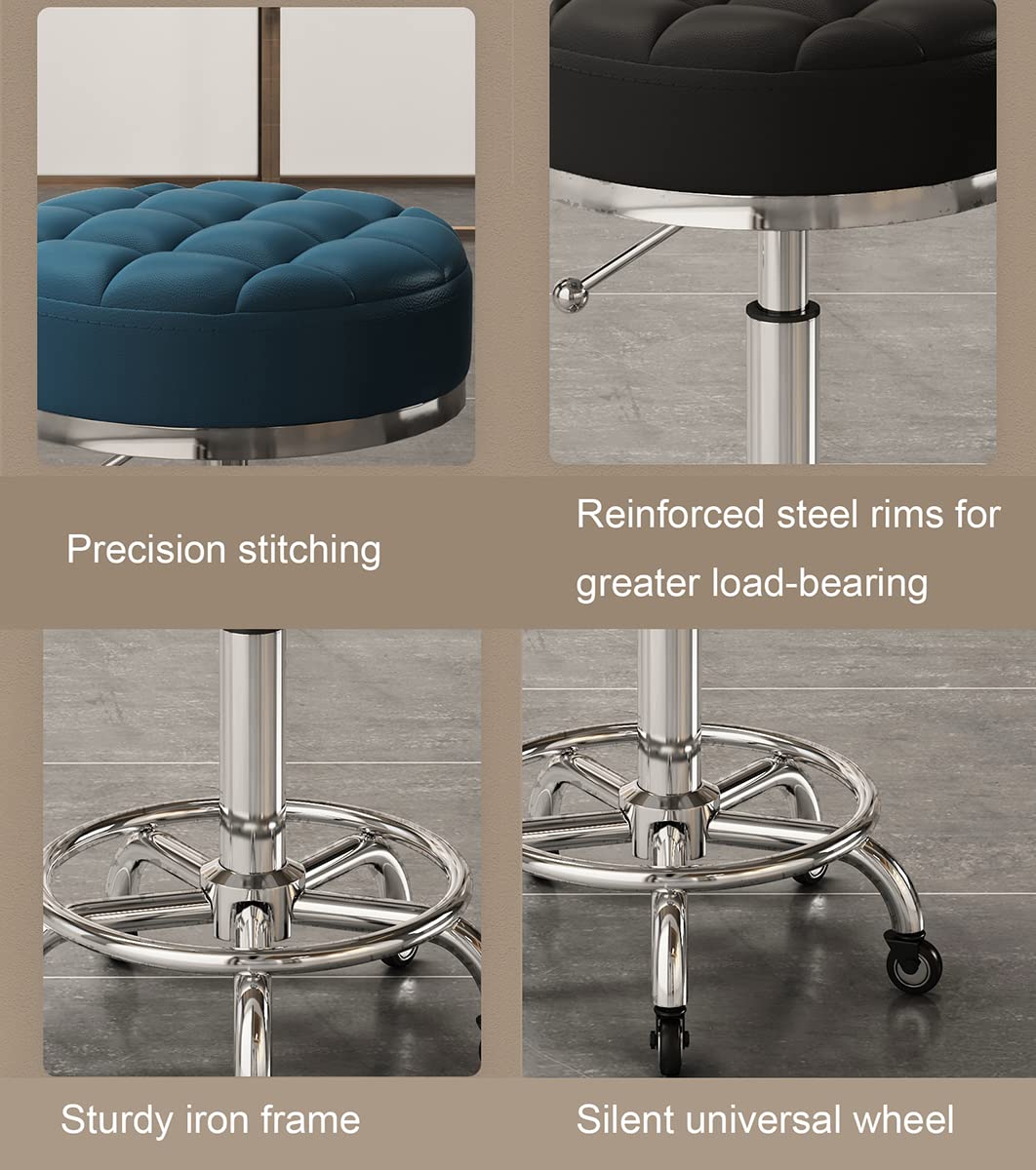 Taburete con Ruedas de Cuero sintético, Giratorio y con Altura Ajustable, Ideal para salón, peluquería, Laboratorio, Oficina, masajes, Bar y Exteriores.Brown,A1
