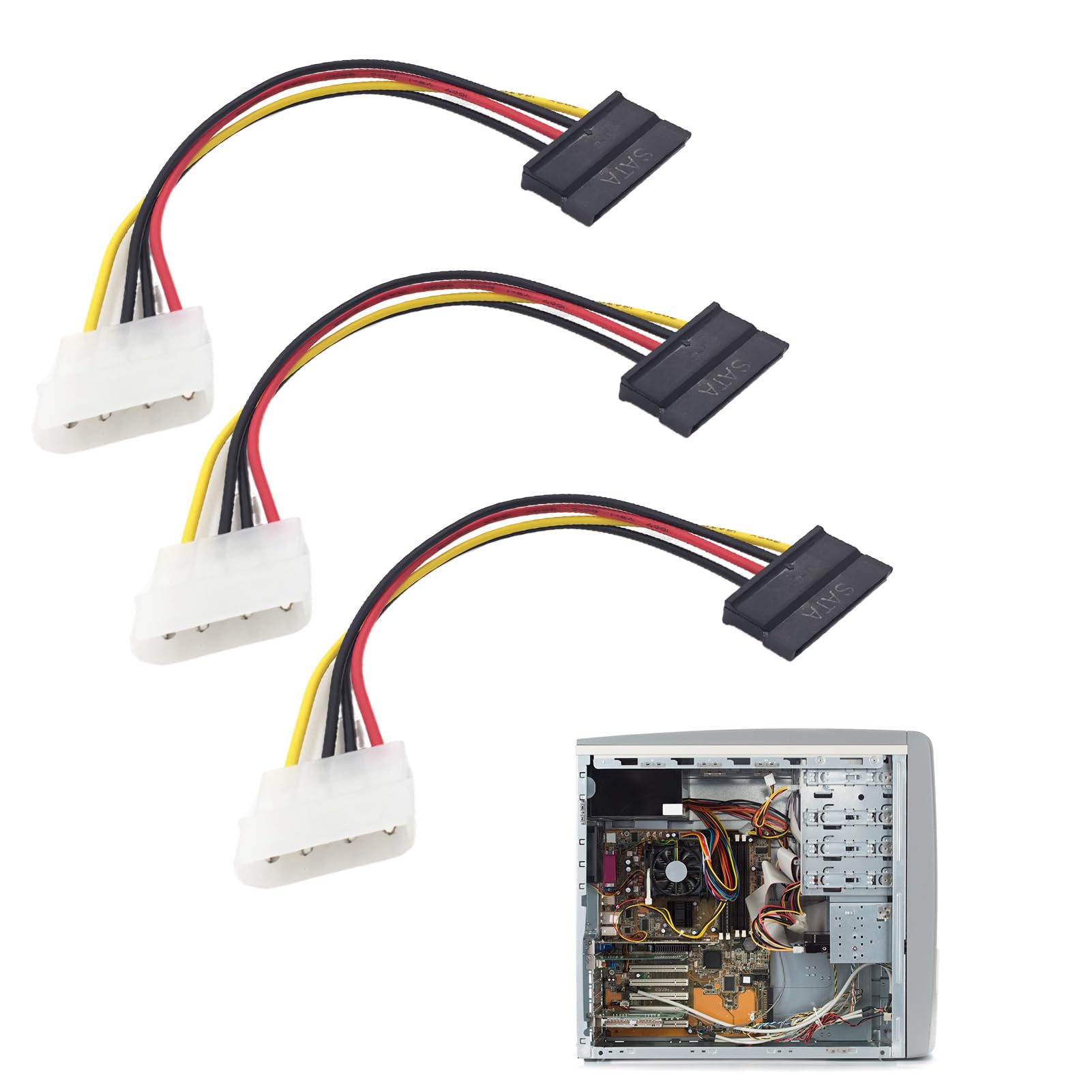 SATA Cables, 3Pcs Cables Power Splitter 4 Pin Molex to SATA 12 Pin Drive Power Cable SATA Power Extension Cable Drive Adapter for DVD Hard Disks