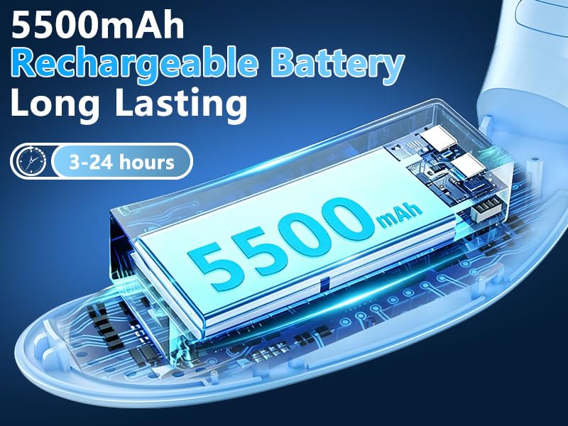 Image of Neck Fan with Cooling Plate-24H Quiet Powerful Fans that Blow 5 Speed&Power LED Display-USB 5500mAh Bladeless Wearable Personal AC Cooler for Light Blue