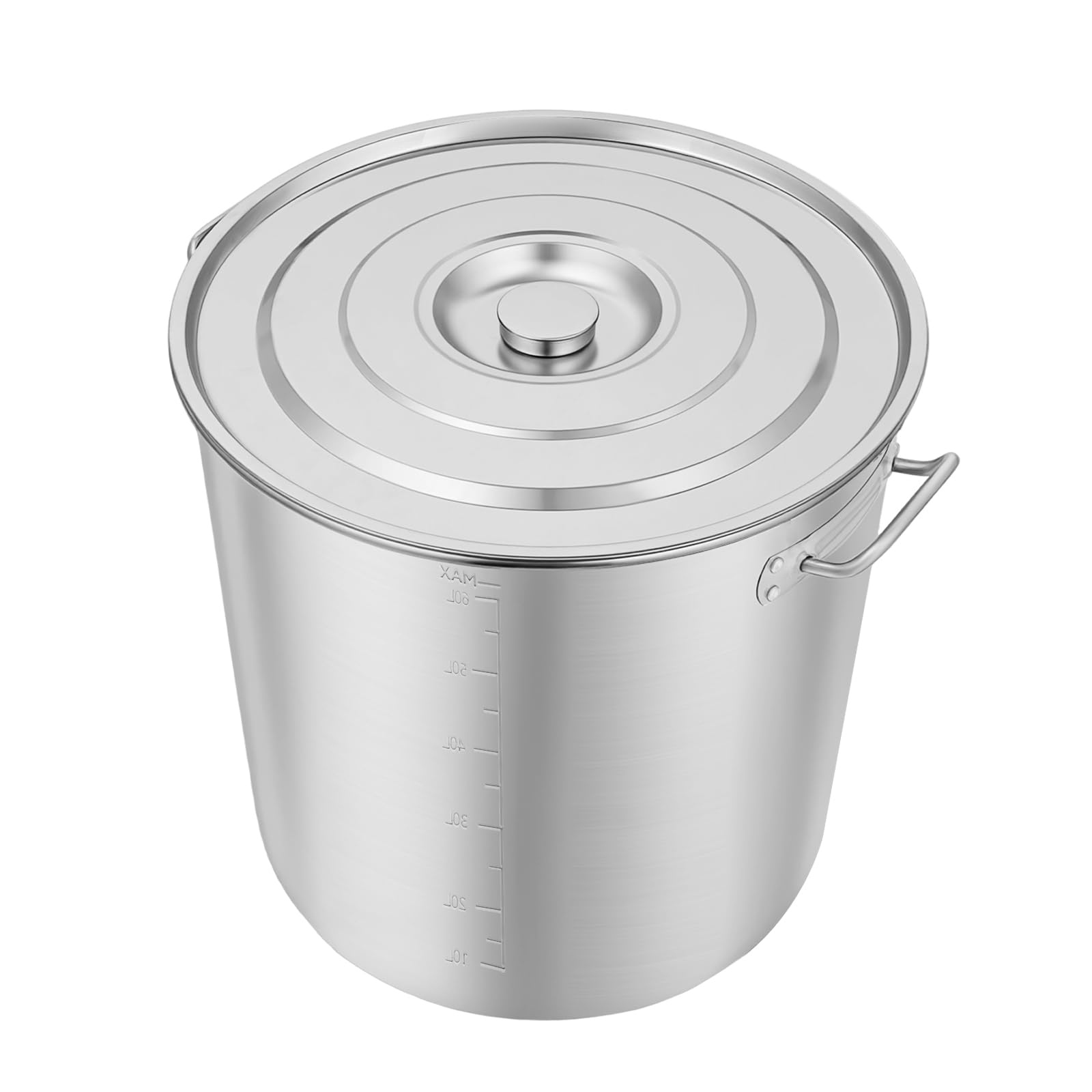 Pentola in acciaio inox di grande capacità, 70 l, 74 Qt, 201 acciaio inox lucidato, diametro 45 cm, coperchio a scomparsa, manici, per fornelli a gas, induzione, fornelli elettrici, catering, feste