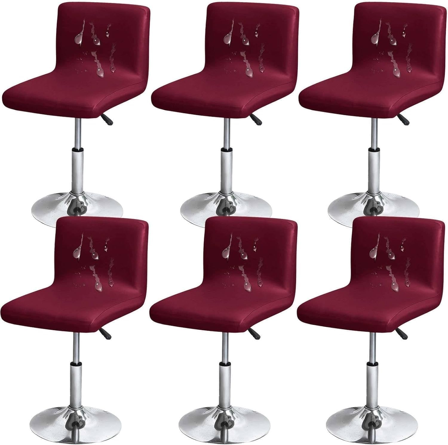 6 Waterproof Bar Stool Covers PUL Leather with Backrest Stretch Removable Chair Covers for Dining Room Coffee YellowSet of 6 Swivel Barstool Protectors(Weinrot,6 Stück)