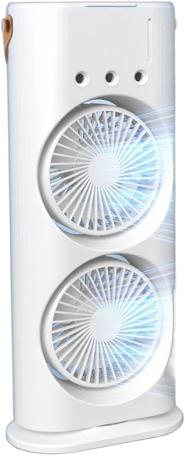 Desk Fan with 3 Speeds, USB Remote Control Dual Fan with Spray & Shaking Head, Quiet Operation, Compact & Portable Table Fanner for Kitchen Home Office Dual