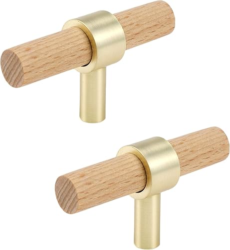 2 pomos de madera de haya para gabinetes, muebles, armarios, armarios, cajones, tiradores de madera marrón oscuro con tornillo para cocina,