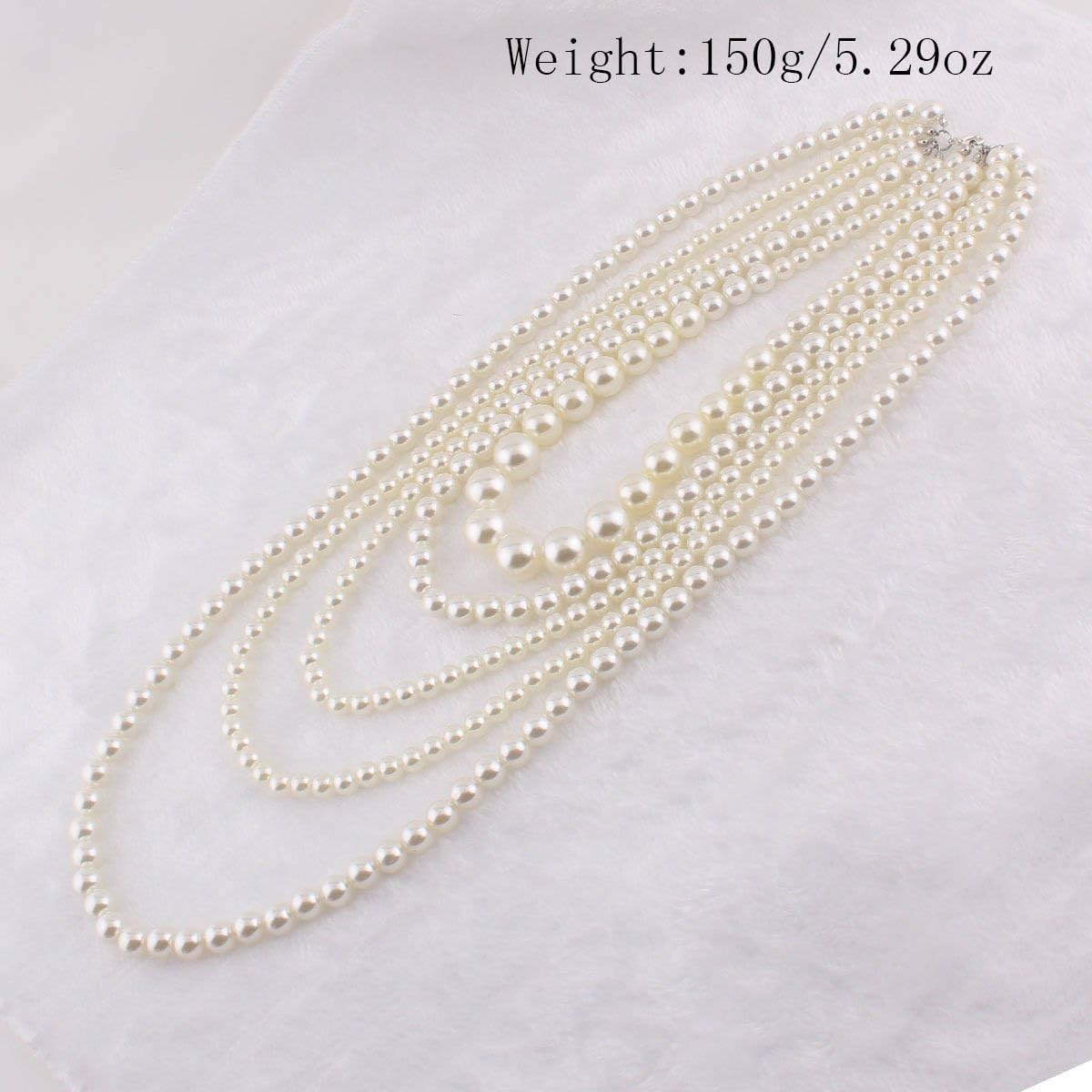 Multilayer Strand Chain Faux Pearls Flapper Beads Cluster Long Choker Necklace - Image 5