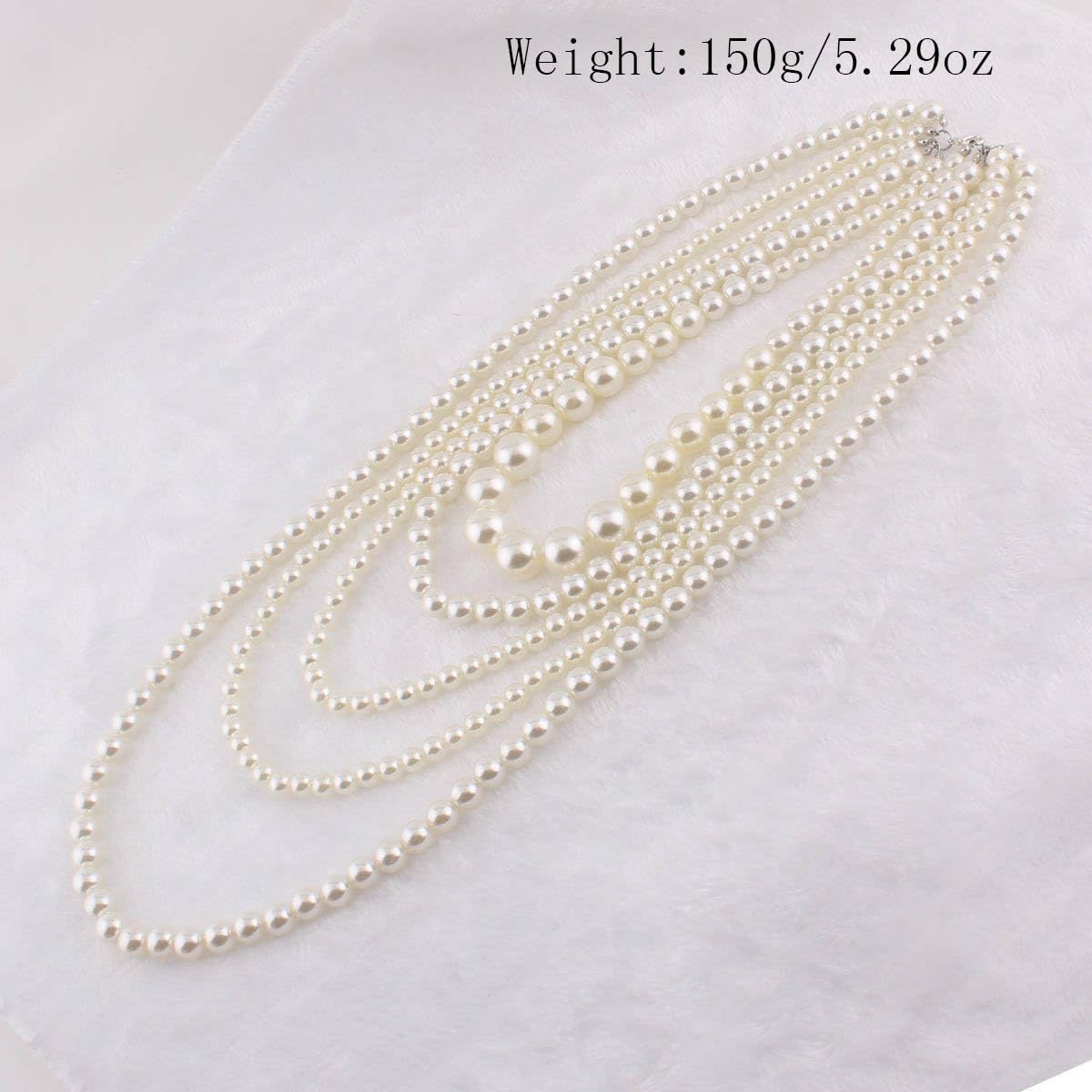 Gargantilla larga, con varias capas de perlas blancas de imitación, Collar con cuentas de perlas 5