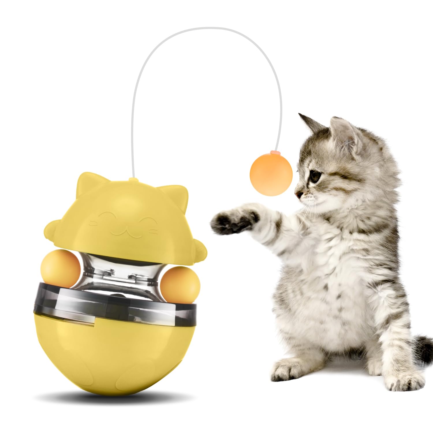 KOOBULL Interactive Cat Toys, Exercise Tumbler for Indoor Cats, 3-in-1 Tumbler Catnip Toy, Yellow