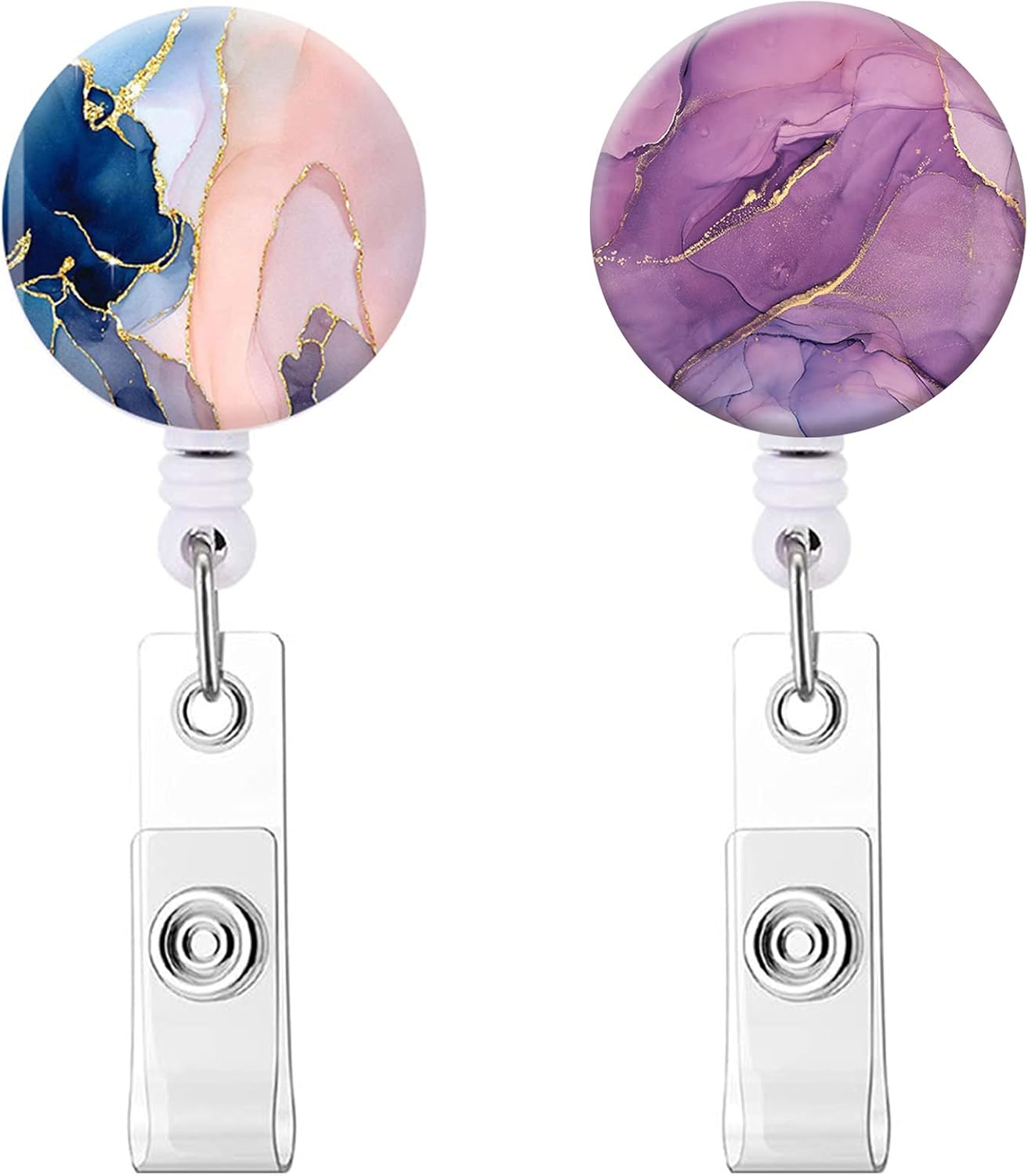 Nursing Badge Reel Retractable ID Card Badge Holder with Alligator Clip for Doctor Nurse Teacher and Office Worker (2p Pretty Marble-1)