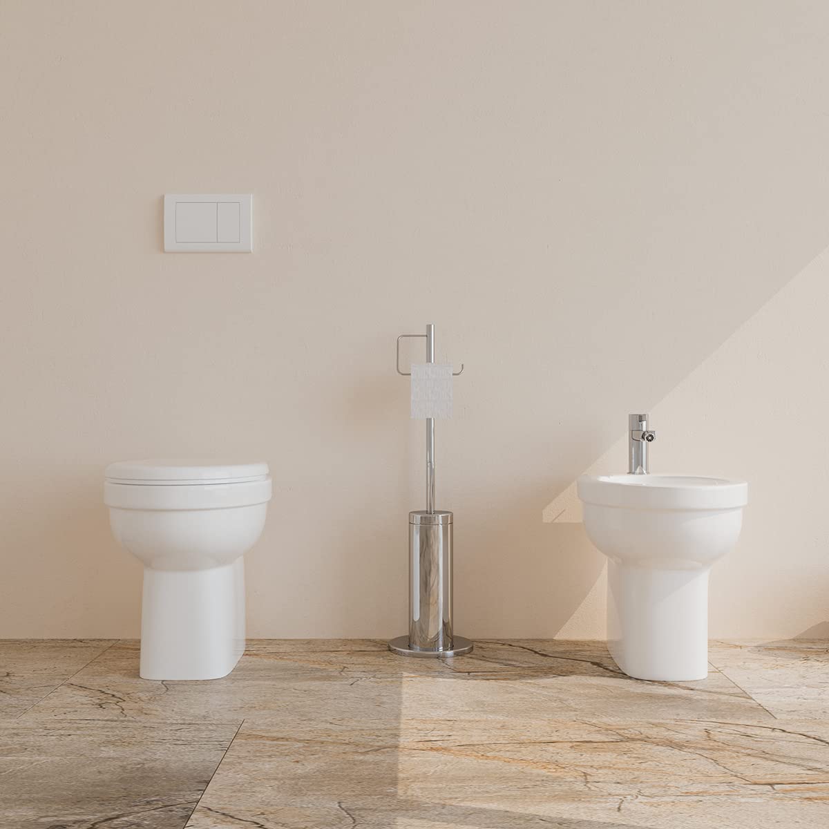 Bidet e Vaso WC in ceramica scarico a pavimento con sedile coprivaso Venezia