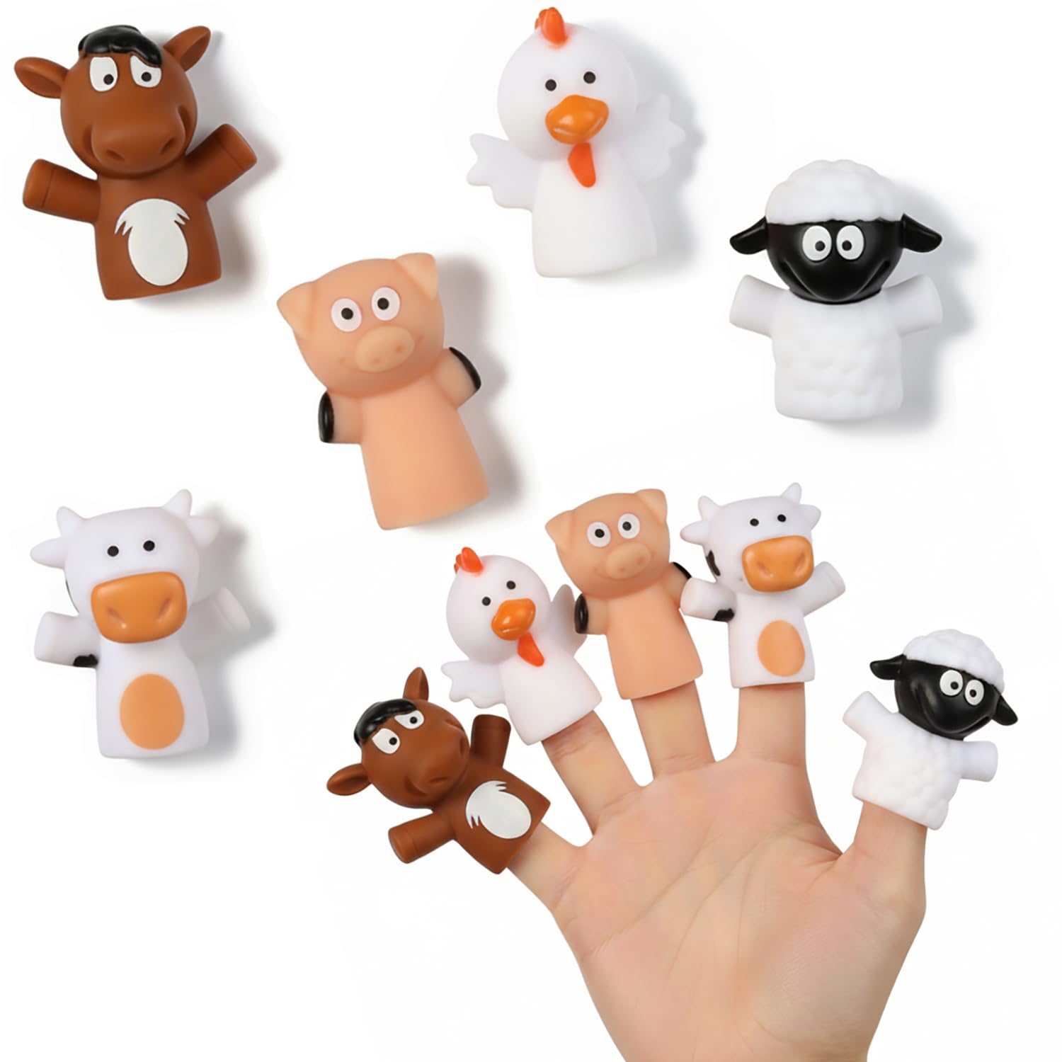 House of Quirk 5-Piece Farm Animal Finger Puppets – Sheep, Horse, Cock, Pig & Cow | Educational Kids Toy & Party Role-Play Gift-image-31