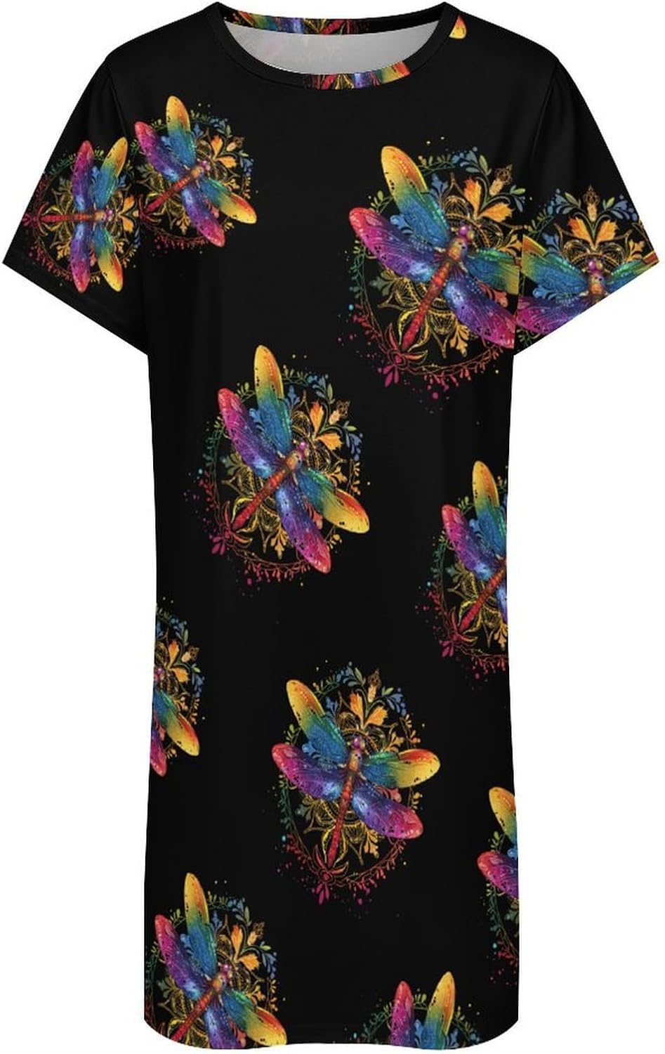 Mandala Dragonfly Chakra Dragonflies Womens Nightgown Short Sleeve Sleepshirts Loungewear