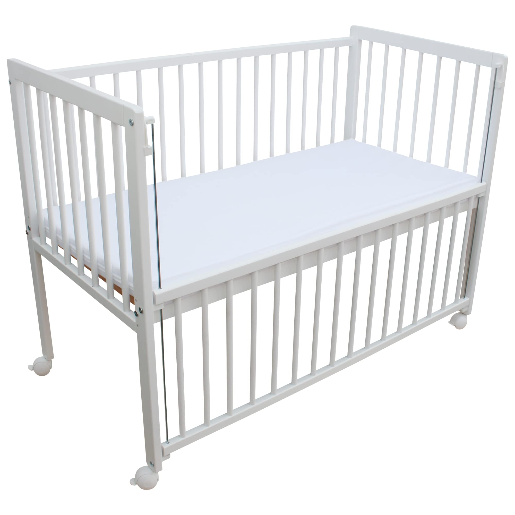 Micoland Kinderbett/Beistellbett/Wiege 3in1 120x60cm mit Matratze weiß