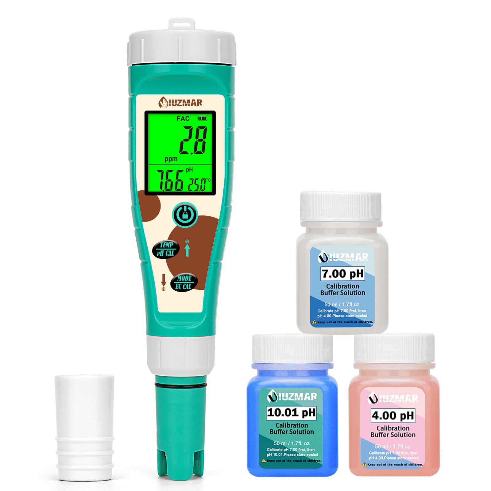 UIUZMAR Misuratore di pH e Sale cloro per piscina, Tester di pH e ORP per Idrogeno per Acqua Potabile, 8 in 1 pH, Sale, Cloro, H2, ORP, EC, TDS, Temperatura per Idroponica, Acquario
