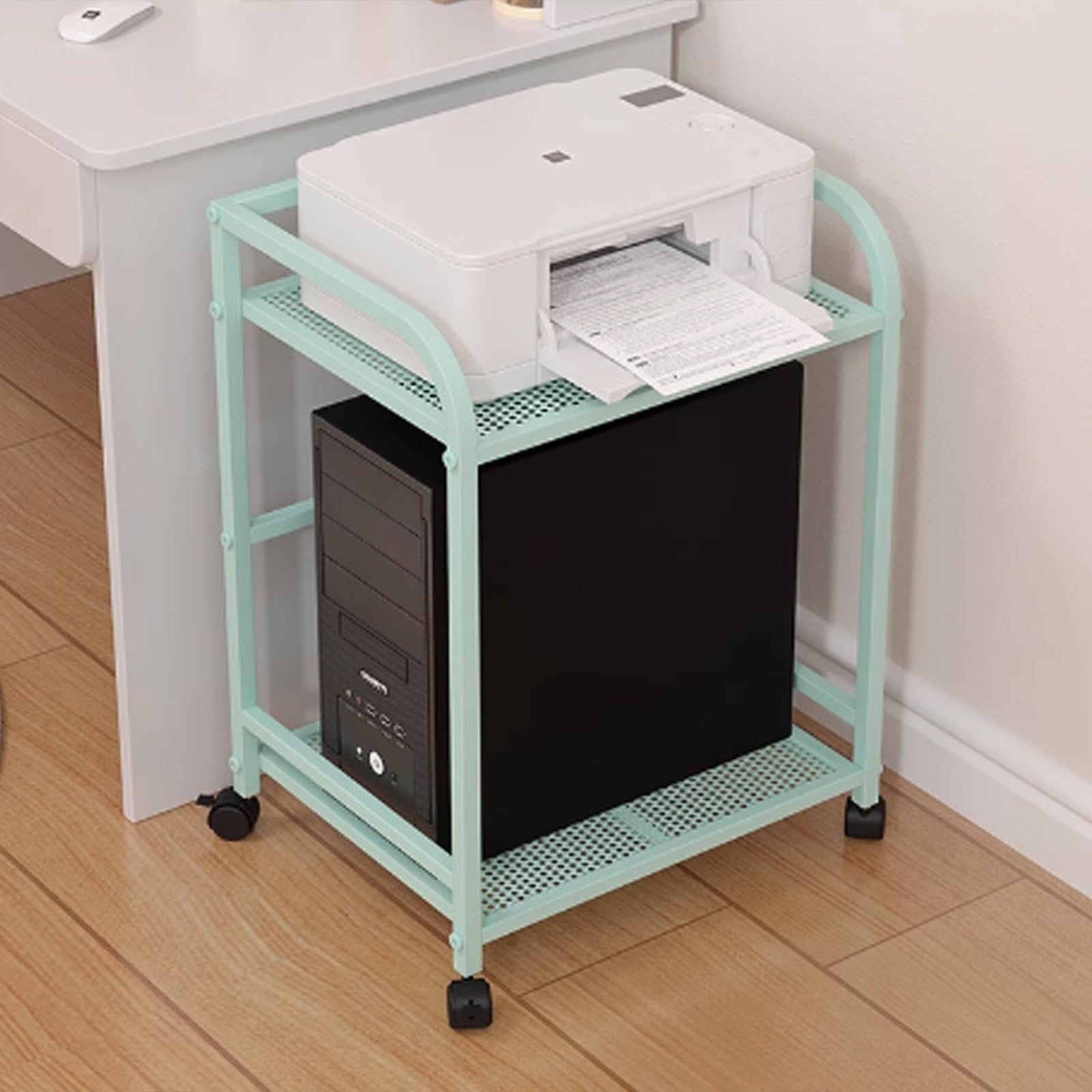 Meuble audio-vidéo en acier à 2 niveaux avec roulettes pour salon