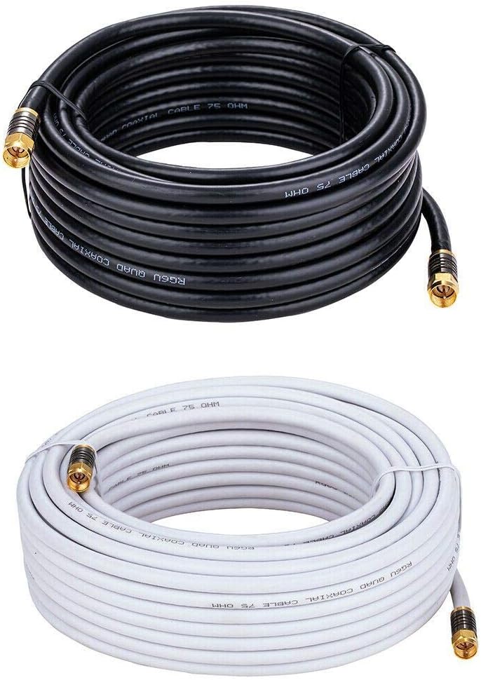 Cables Direct Online 20ft White Quad Shield RG6 Coax Cable F Pin Coaxial Tip BNC Extension Wire for Satellite Dish Cable TV Antenna