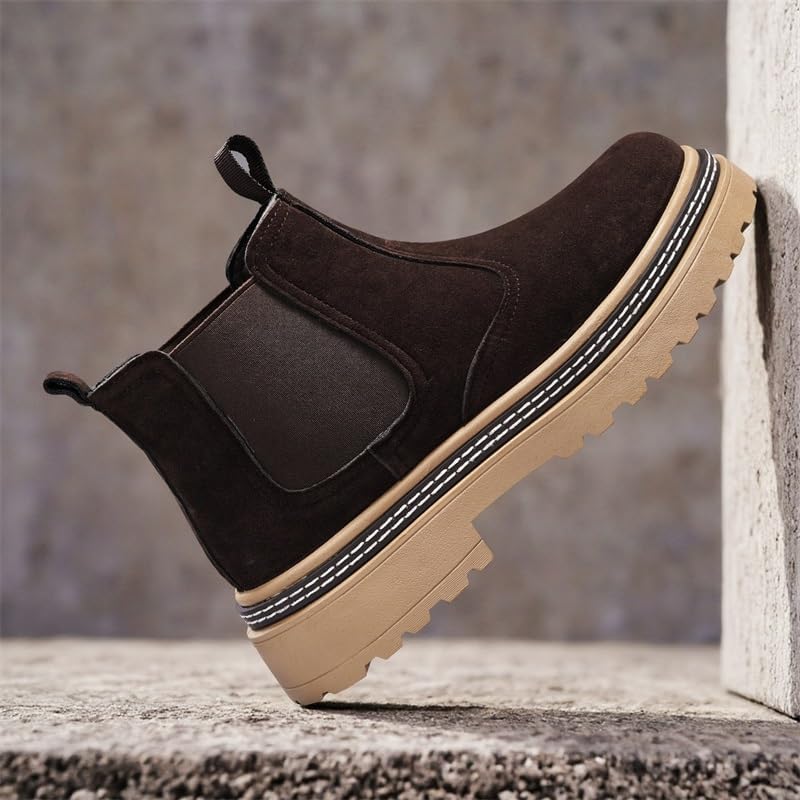 Men's Chelsea Boots, Suede Leather Platform Ankle Boots with Elastic Goring and Lug Sole - Image 7