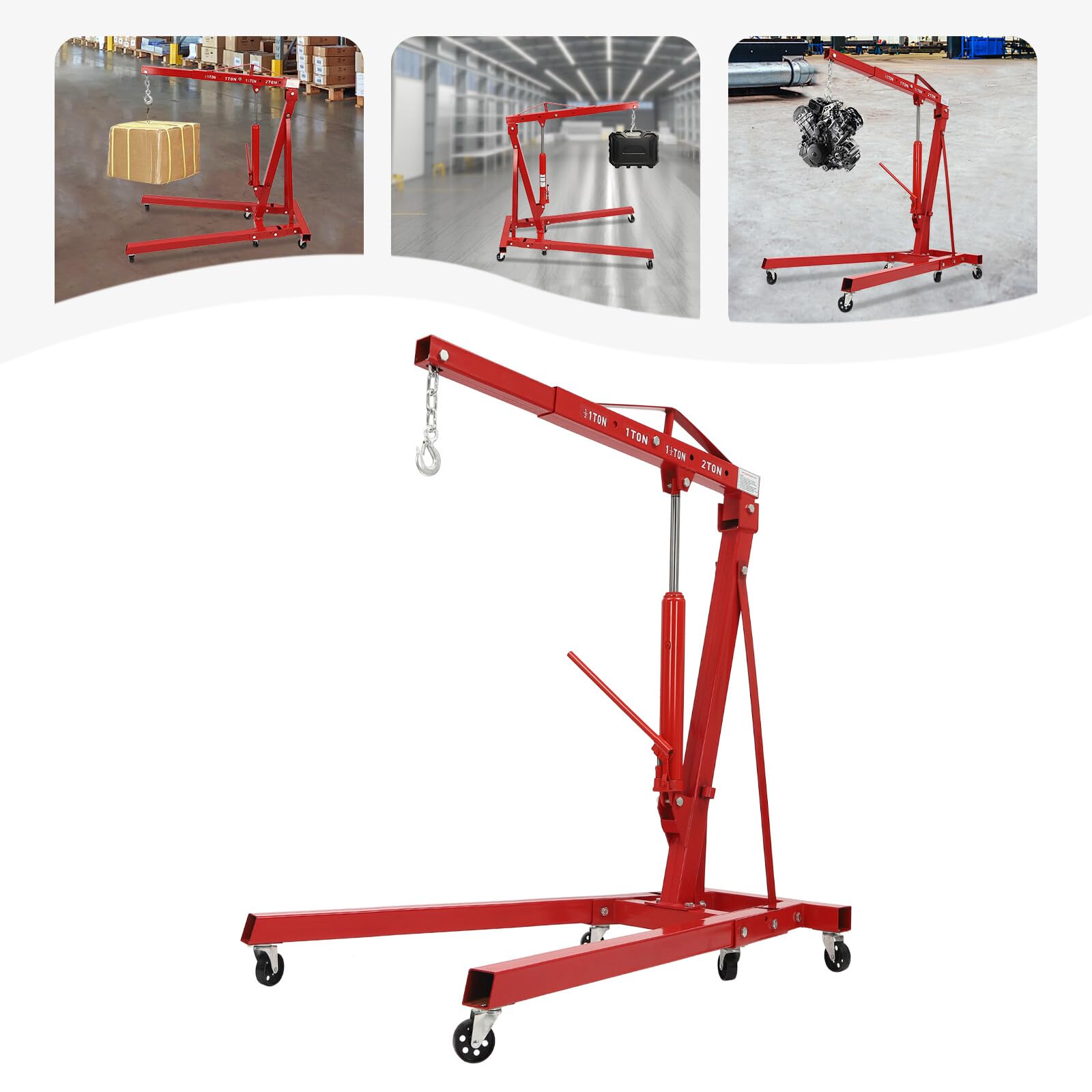 Elevador de motor plegable de 2 toneladas, dispositivo de elevación de grúas, grúa de taller, grúa de motor, grúa plegable, 6 ruedas