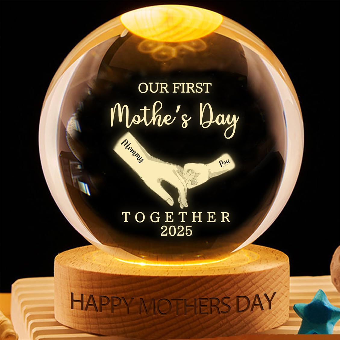 Personalized Our First Mother's Day Crystal Ball Lamp Custom Mom and Kid Together Crystal LED Light Sign Family Glass Ball Night Light Birthday Home Decor Keepsake Gift for Mom Grandma Nana,03