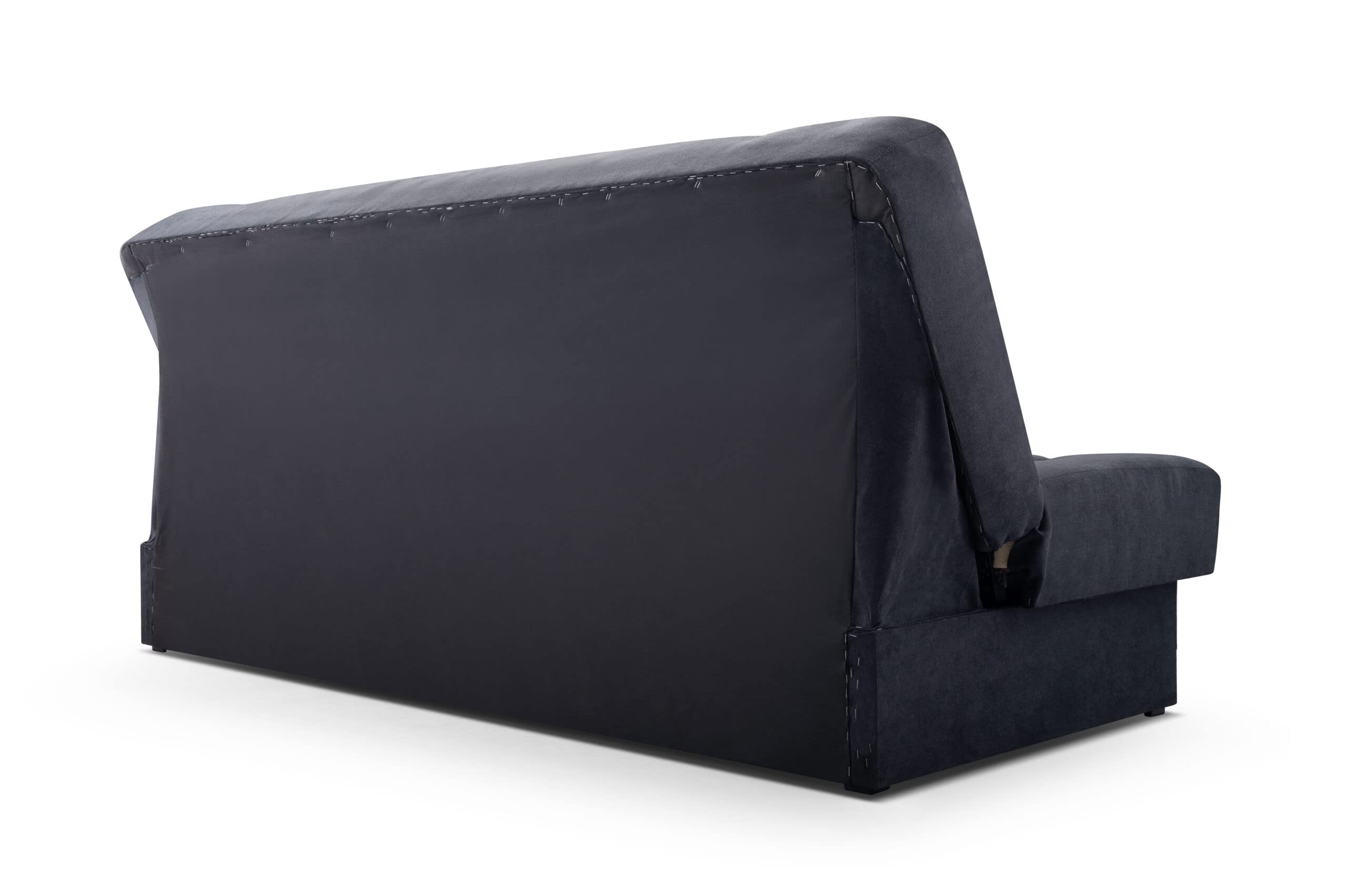 E-MEUBLES Canapé Convertible 3 Places avec Coffre – Clic-Clac avec Rangement | Banquette Lit BZ 2 Places – Sofa Bed en Tissu – Cyprus (Anthracite)
