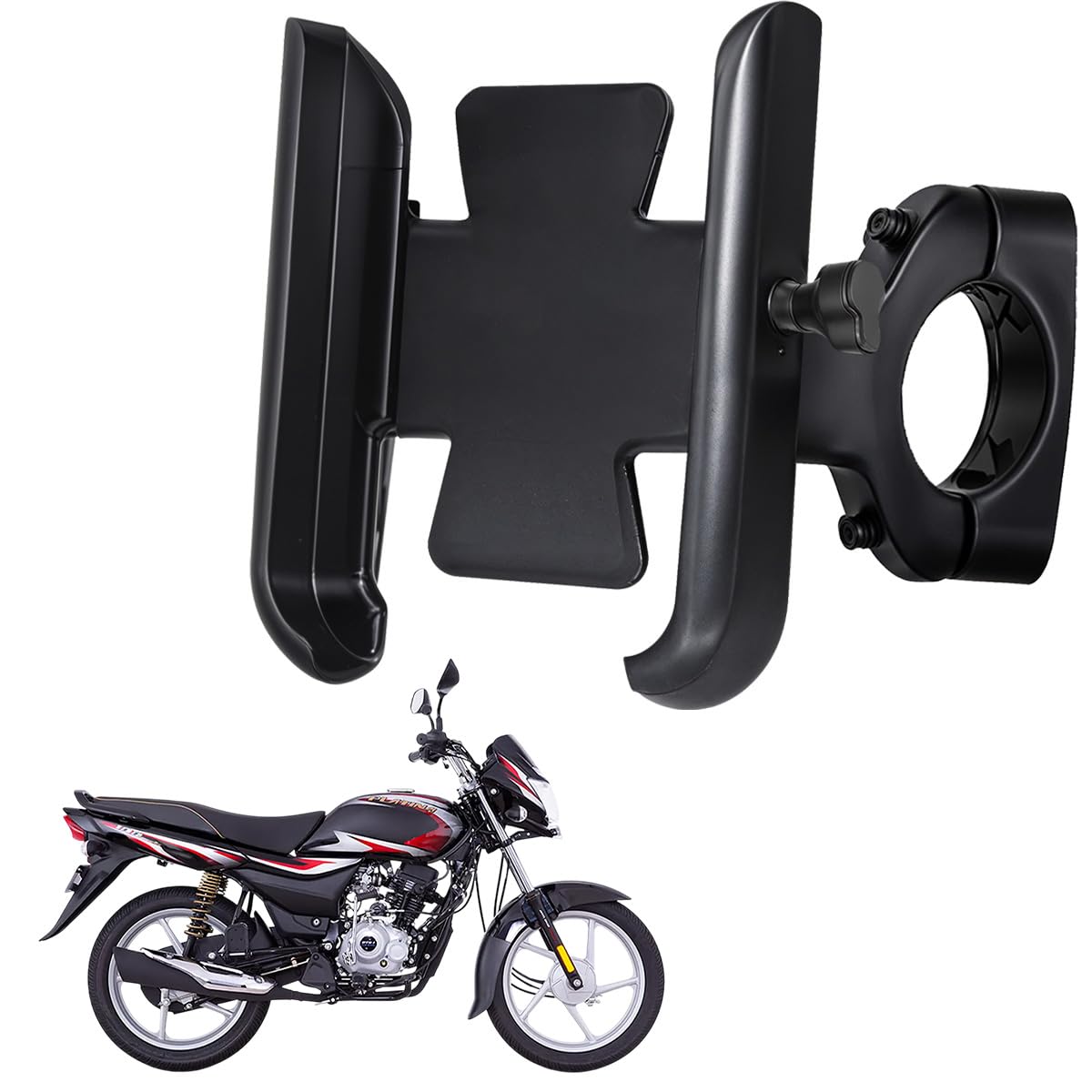 WHIPONE CNC Metal Bike Mobile Holder Compatible for Bajaj Platina 100, 360° Rotation Phone Mount Cradle for Bicycle & Motorcycle, Handlebar for All Smartphones, Anti-Slip, Full Grip (Black)-image-49