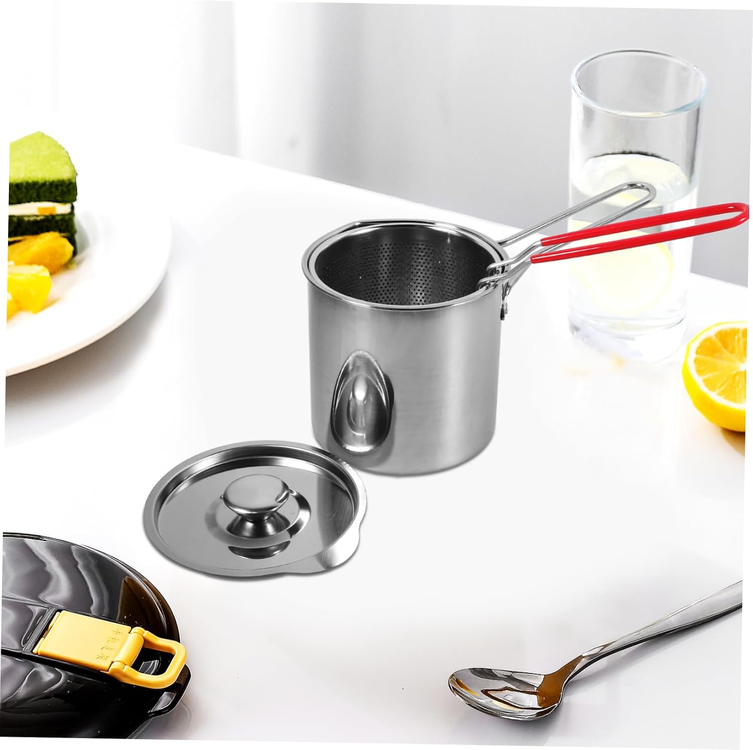 1Set Stainless Steel Deep Fryer with Basket Compact Oil Fryer Pot for Home Cooking Lightweight Includes Tongs Strainer for Easy Use
