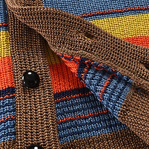Mens Vintage Color Block Sweater Shawl Collar Cardigans Striped Fashion Classic Knit Tops Slim Fit Cable Knit Sweater4