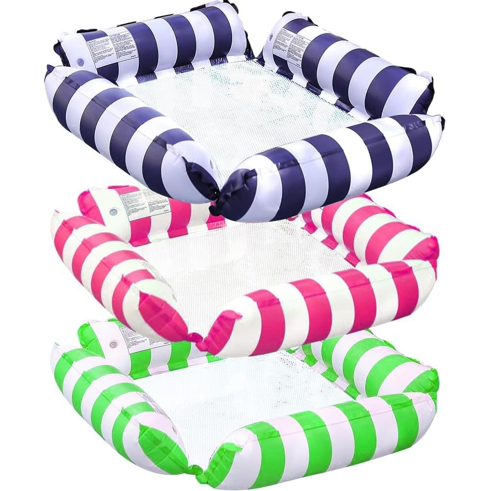 3 Pack Pool Float Chair Lounge für Erwachsene, Aufblasbare Pool Floats 4-in-1 Mehrzweck-Poolschwimmer Wasserhängematte mit Getränkehaltern
