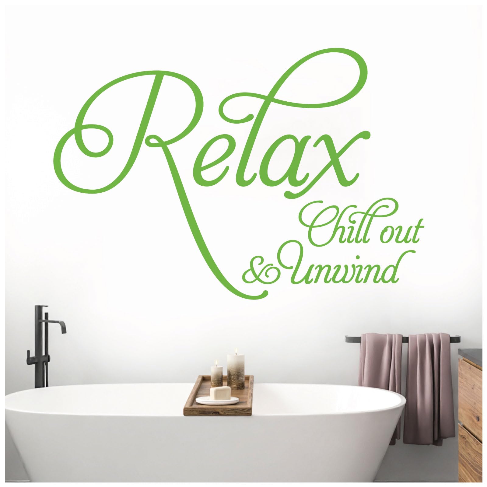 Relax, Chill Out, Unwind - Bathroom, Spa Wall Quote, Decal Wall Art Sticker [Medium] [Lime] — image 1