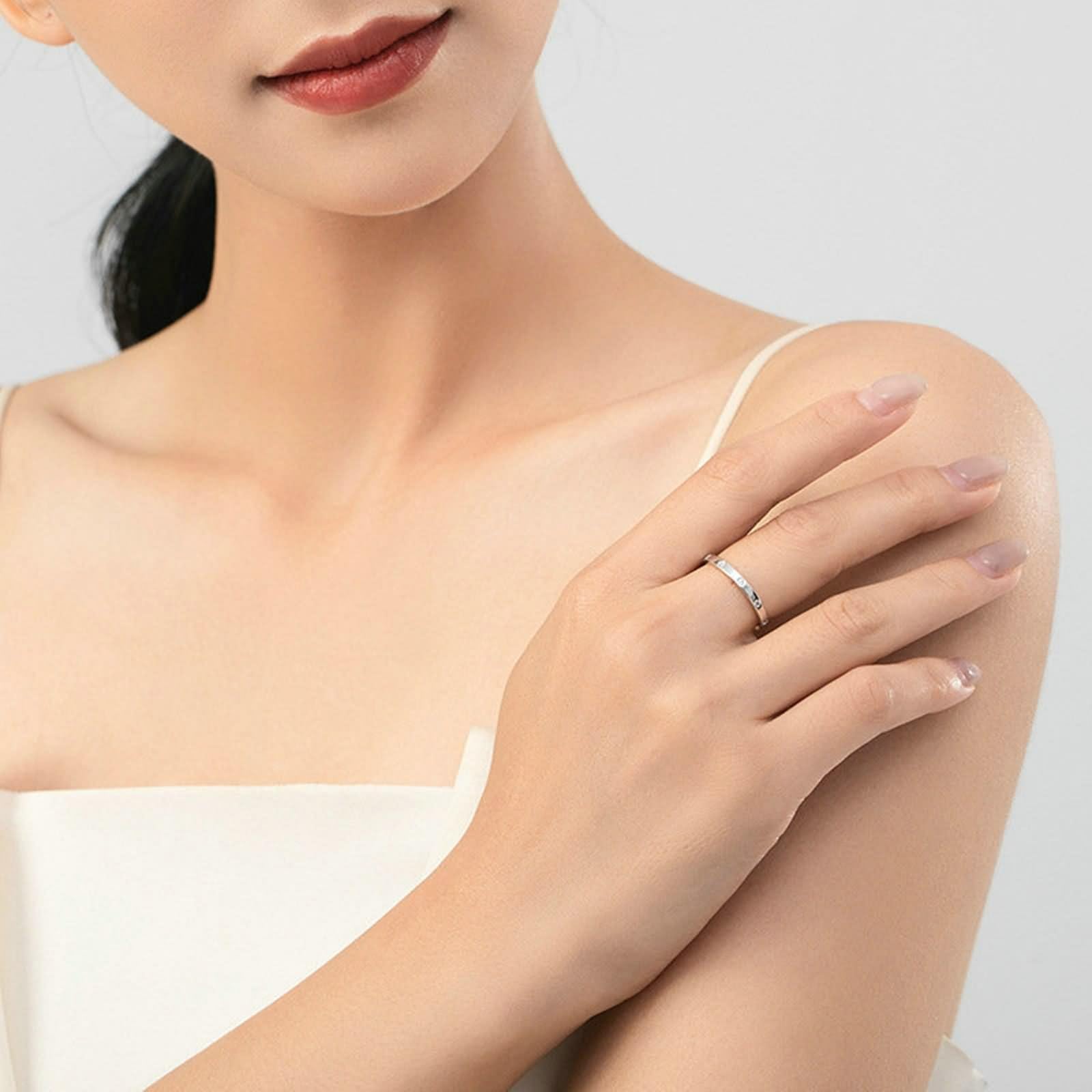 Anillos Mujeres para dedo medio, Anillos a juego Anillo apilable con Diamante Hecho en Laboratorio Plata Platino Tamaño 61 (19.4)