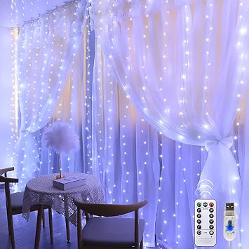 String Lights for Festive Decoration, 9.8x9.8 ft, 300 LEDs 8 Modes,Timer with Remote Control USB Powered Waterproof Lights for Wedding Party Garden Bedroom Outdoor Indoor Decorations.White