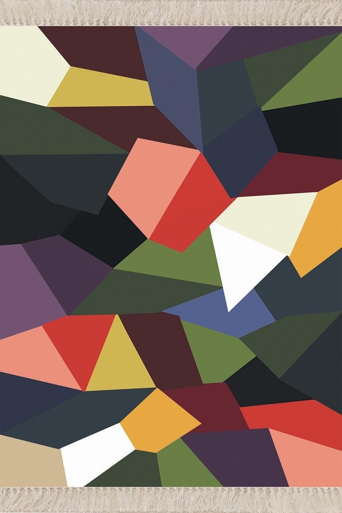 On The Clouds Geometrik Şekiller Desenli Renkli Dijital Baskı Yıkanabilir Kaymaz Taban Kilim Model Salon Halısı MEG286, 80 x 300
