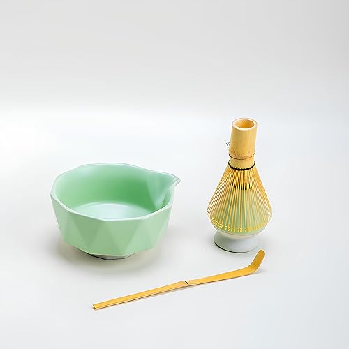 Miniatura 2 de Green Matcha - Juego de ceremonia de té tradicional japonés, kit completo de 8 piezas con batidor de bambú, cuenco, colador, cuchara, soporte, caja