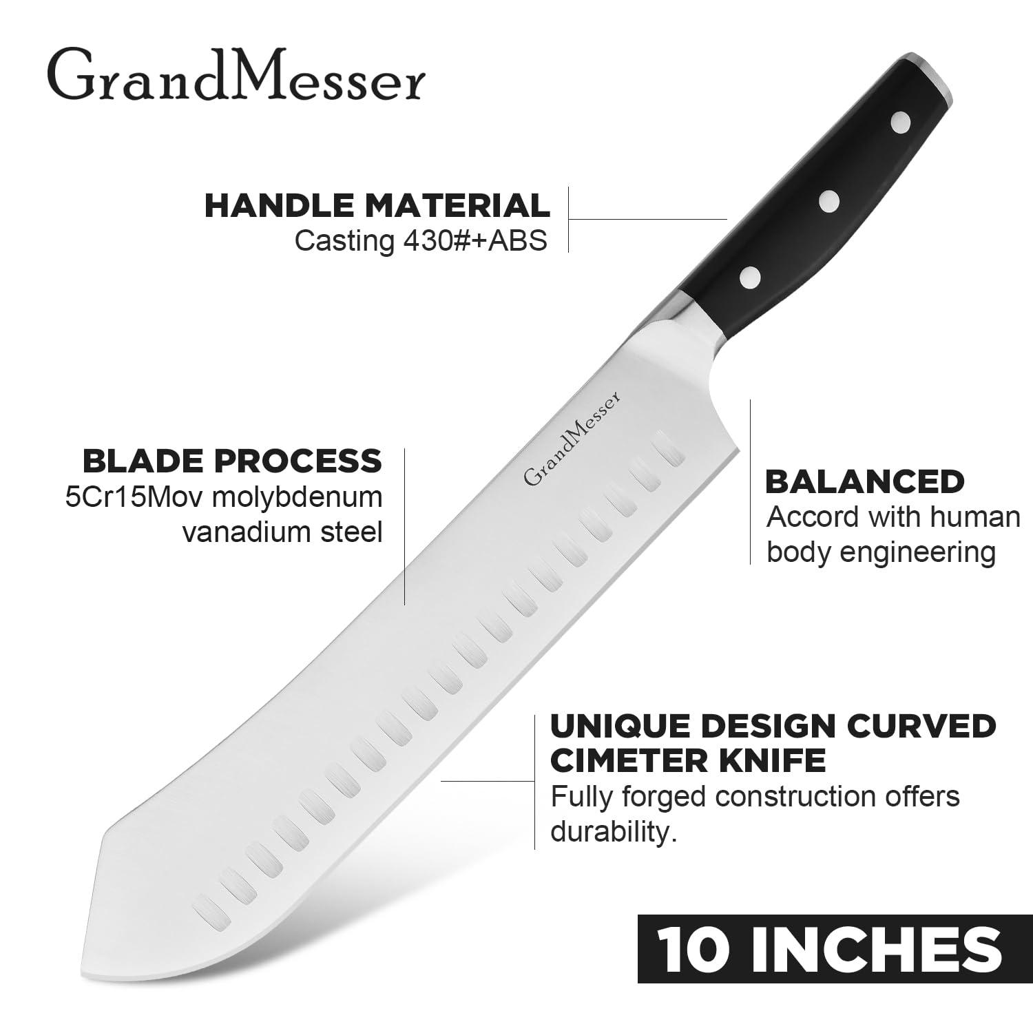 Butcher Knife, 10″ Bullnose Carving Knife & 9″ Sharpening Rod — Amazon image 4