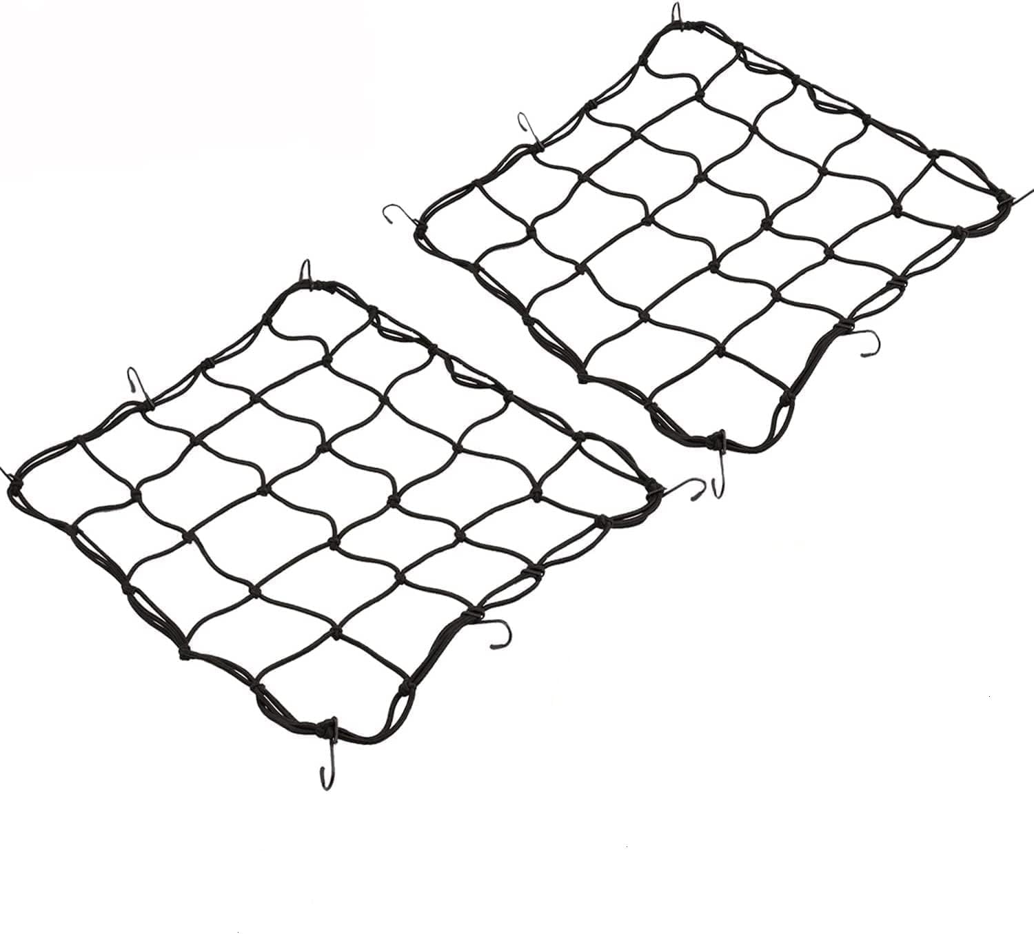 RELIANCER 2 Pack of 15.7"x15.7" Bungee Cargo Net, Stretches to 30"x30", Elastic Motorcycle, Bicycle, Snowmobile, Paddle Board Cargo Net with 12 Metal Hooks