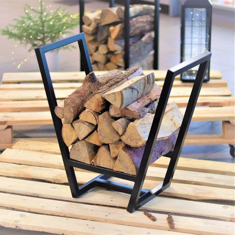 Stand Wallah Firewood Rack Metal Wood Rack, Handmade Heavy-Duty Firewood Stand for Indoor, Outdoor & Porch Use, Durable Steel Log Storage Holder, Modern Rustic Design, Black Finish-image-25