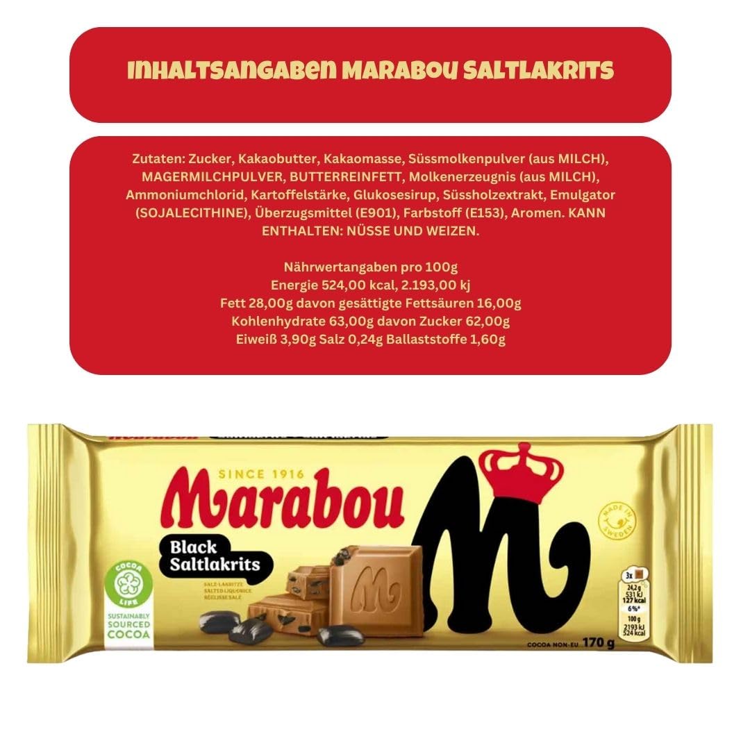 Marabou Black Saltlakrits 10×170 g (insg. 1,7 kg) | Süß-salzige Schokolade mit Salzlakritz | Großpackung für Büro, Events & Handel | Schwedische Schokolade