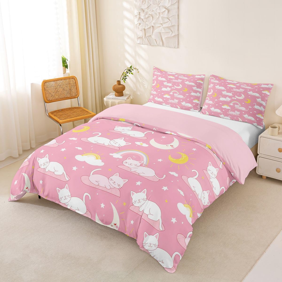 Homemissing Cute Katze FüR Kids Adults Bettwäsche Set 200x200cm Erwachsene