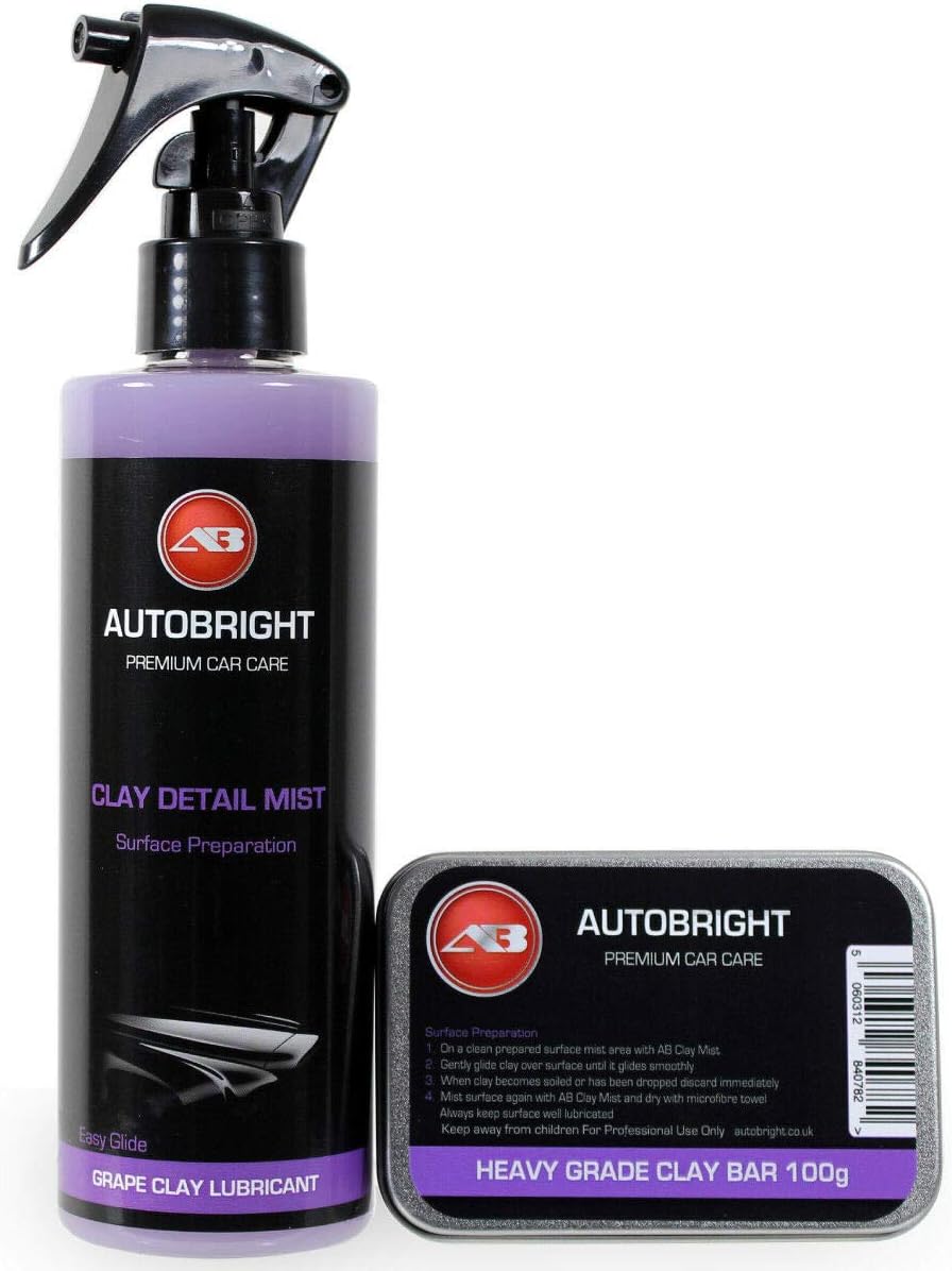 AutobrightPre Cleaning Car Wax Clay Mist 250ml & 100g Grape Heavy Clay Bar Smooth Finish Detailing Kit