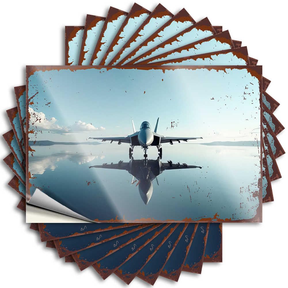Fzfn Colour Teens Sticker - Western Beer Window Reflection Of Stealth Jet On Calm Water Surface(8X12cm)