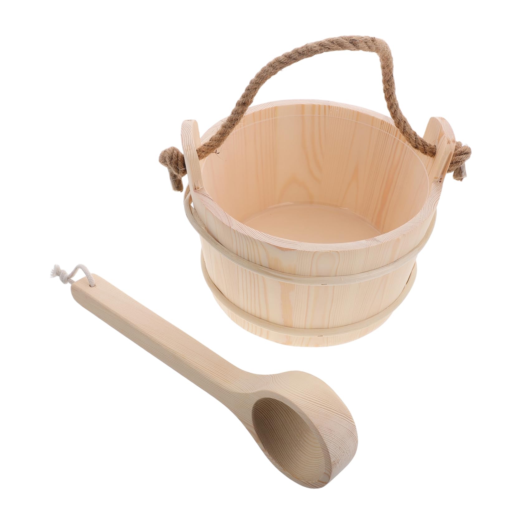 Seau pour bain de sauna et sa pelle en bois pour rituel spa maison