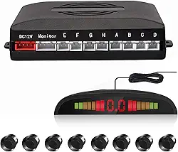 EKYLIN Sistema de radar de estacionamento reverso com 8 sensores de estacionamento, detecção de distância + monitor de distância de LED + aviso de som (cor preta)