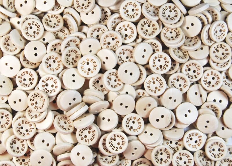 celloexpress 15mm Born in 2022 Printed Natural Wooden Buttons 50PCS