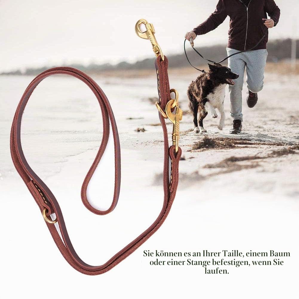 Hundelederband Leder Hundeseile Mehrfach Verstellbar, Hundeleine aus Leder Dopelleine mit komfortablem Gepolsterter Griff für Zwei Hunde 230x1.2 cm