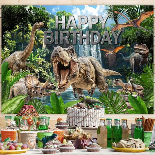 Fondo de cumpleaños dinosaurio 82.7x59.1 pulgadas miniatura 3